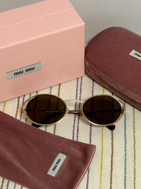 Miu Miu Accessories - Miu Miu Oval Gold Frame Sunglasses